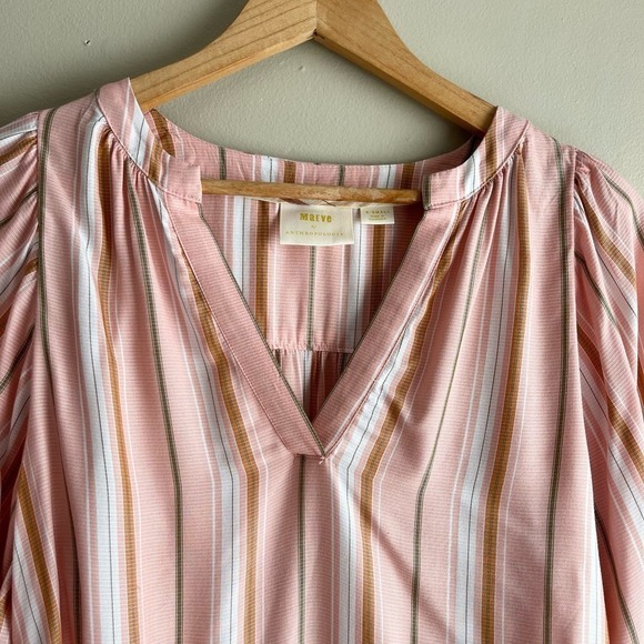 Anthropologie Maeve Brenda Peasant Top Blouse in Pink Stripes, Size XS - Picture 4 of 16